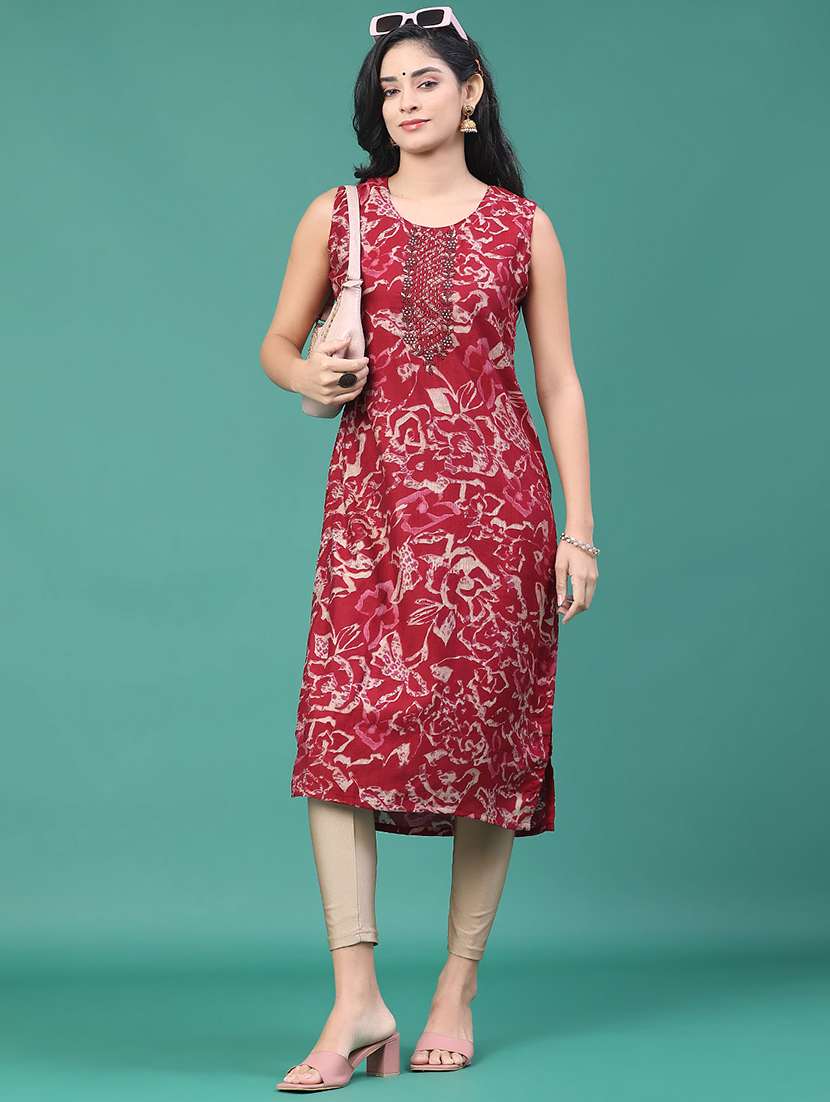 women floral printed sleeveless kurta leggings set