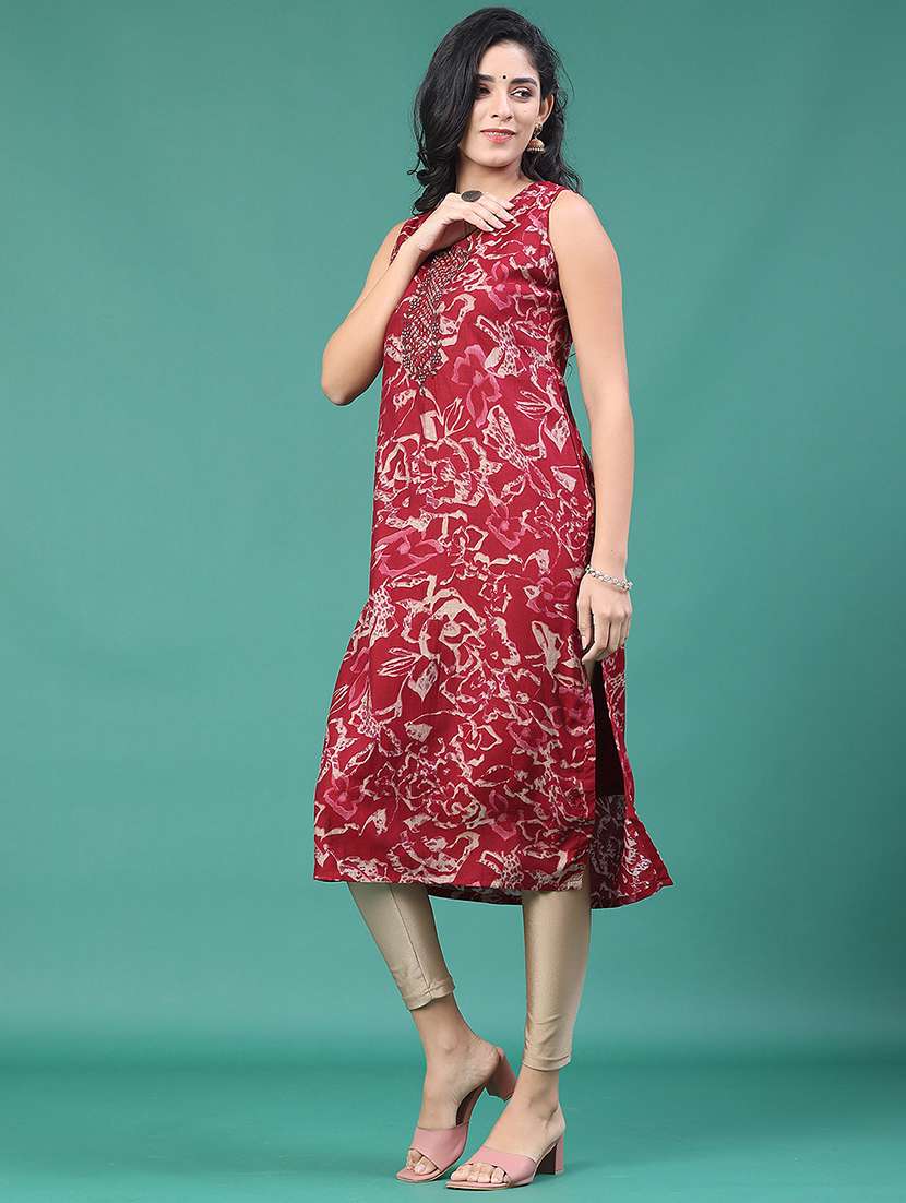 women floral printed sleeveless kurta leggings set - 22246388 -  Standard Image - 2