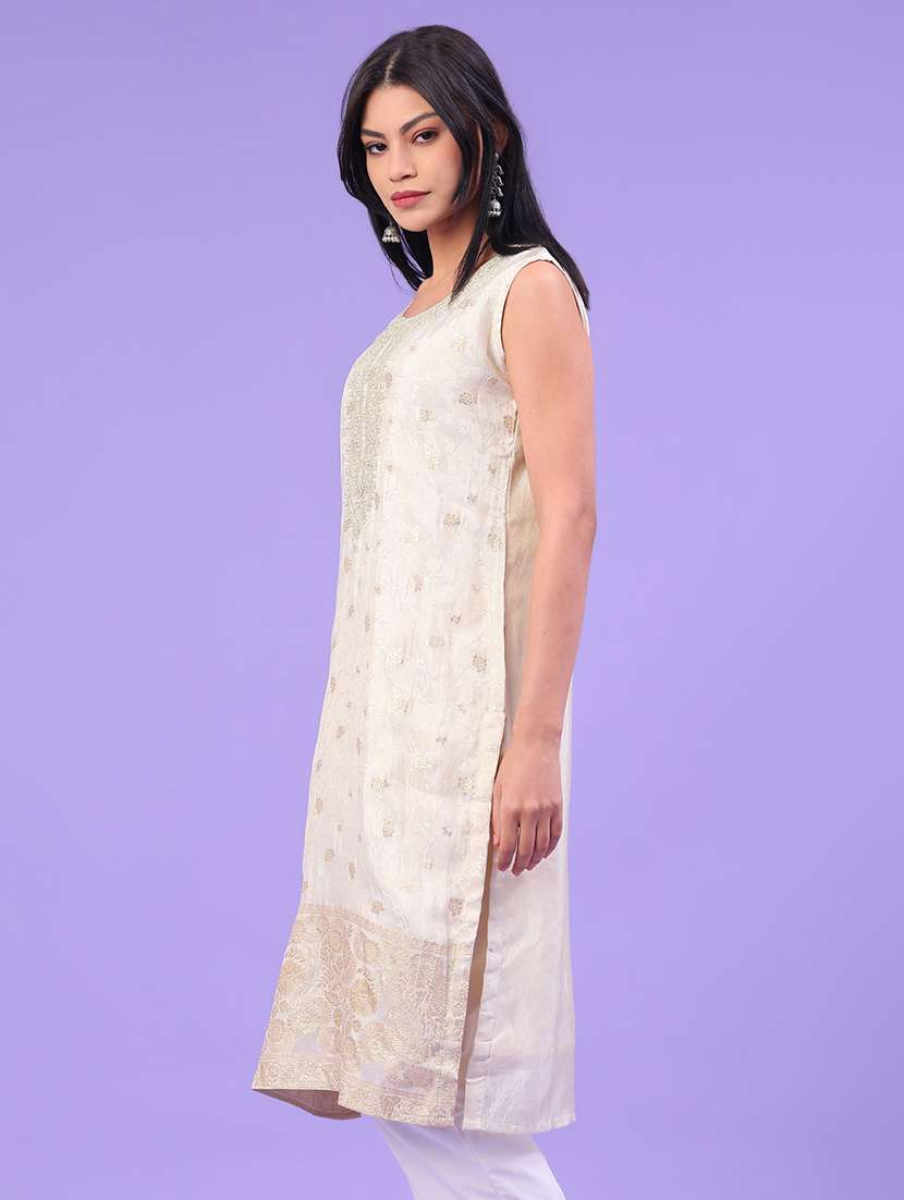 Women Embroidered Sleeveless Straight Kurta - 22246392 -  Standard Image - 2