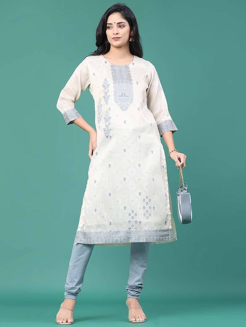 women printed three quarter sleeve kurta leggings set