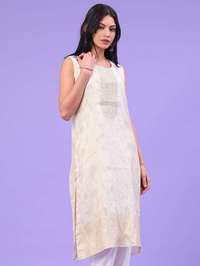 women embroidered sleeveless straight kurta - 22246397 -  Standard Image - 2