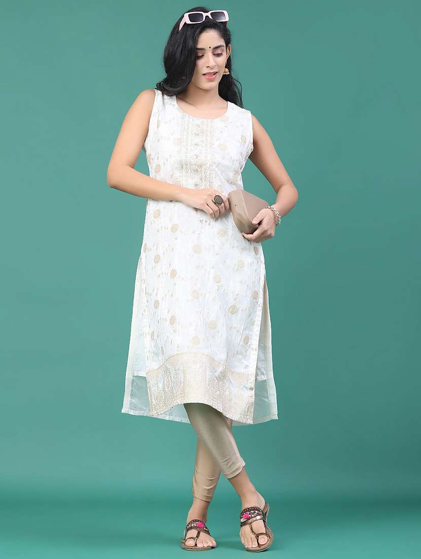 women printed sleeveless kurta leggings set