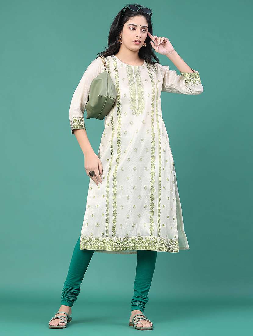 women printed three quarter sleeve kurta leggings set