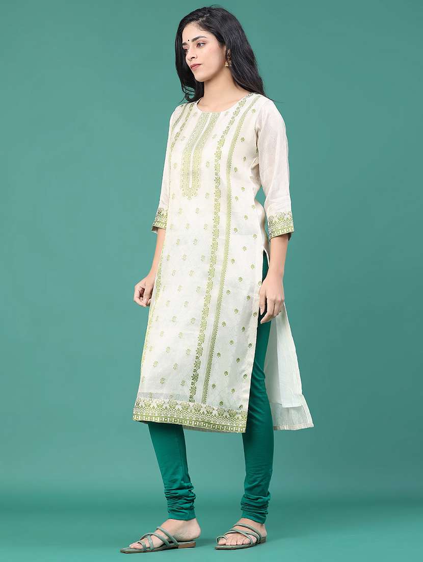 women printed three quarter sleeve kurta leggings set - 22246402 -  Standard Image - 2