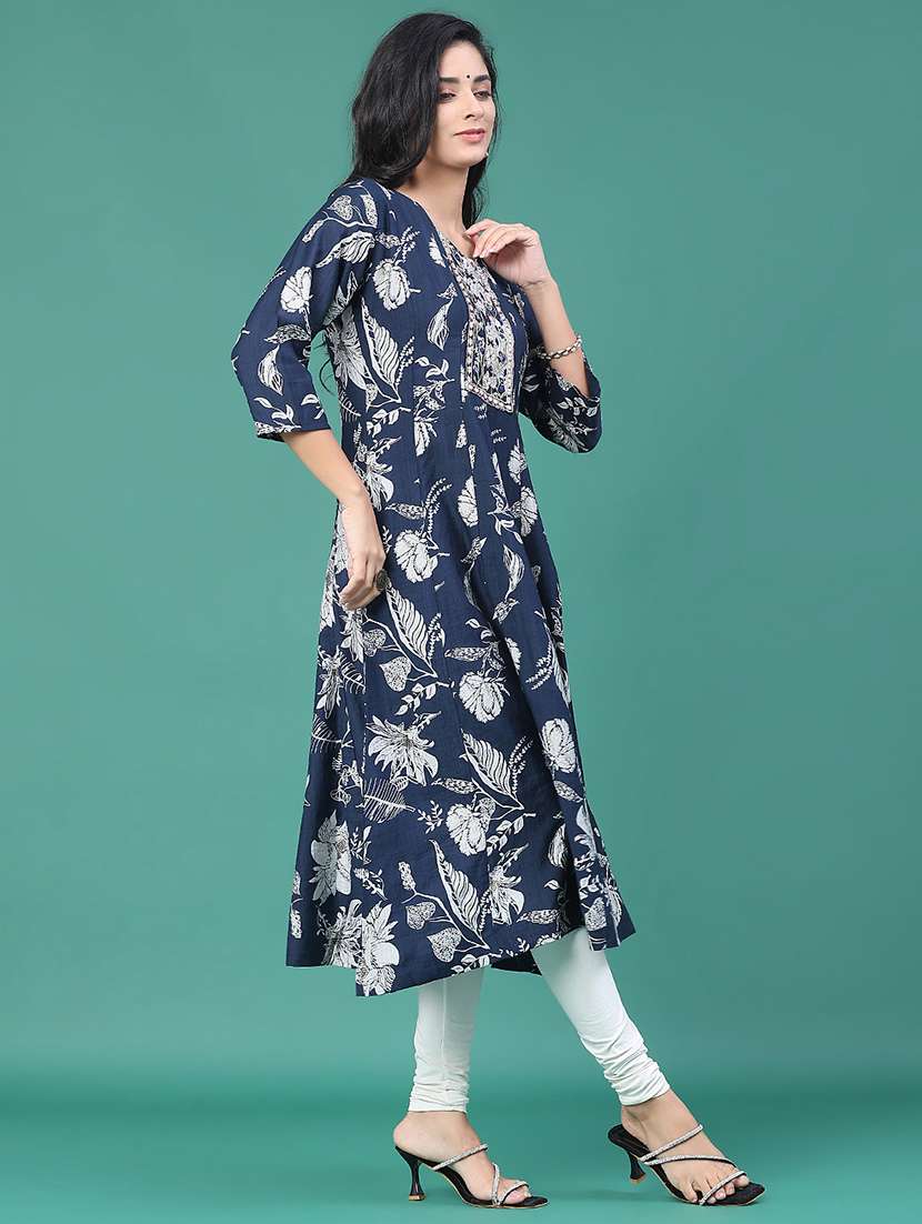 women floral printed three quarter sleeve kurta leggings set - 22246405 -  Standard Image - 2