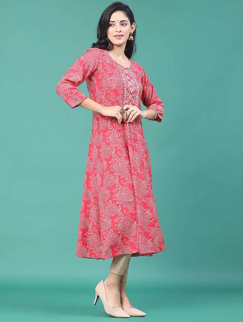 women printed three quarter sleeve kurta leggings set - 22246406 -  Standard Image - 2