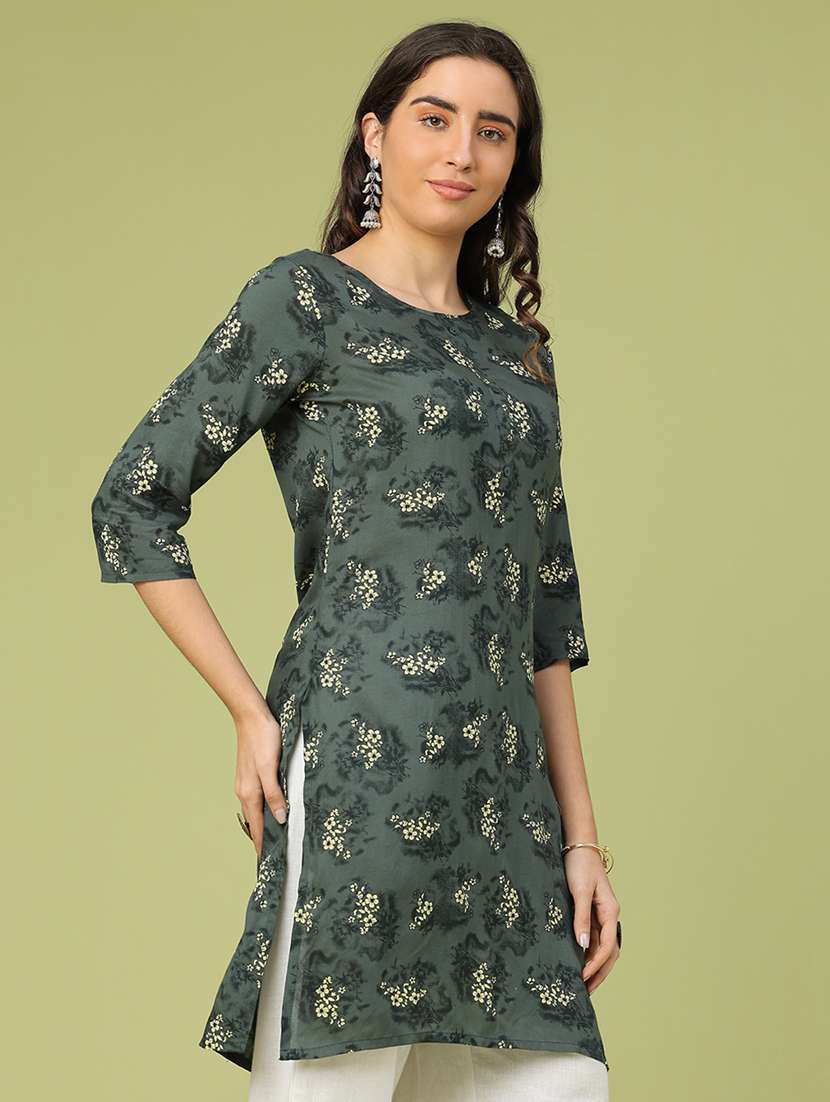 women floral printed three quarter sleeve straight kurta - 22246578 -  Standard Image - 2