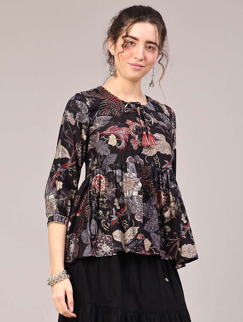 women printed three quarter sleeve tunic - 22246610 -  Standard Image - 2