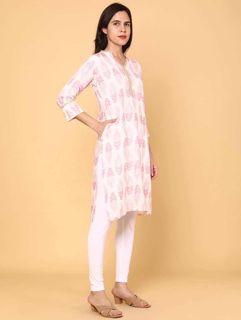 women printed three quarter sleeve straight kurta - 22246612 -  Standard Image - 2