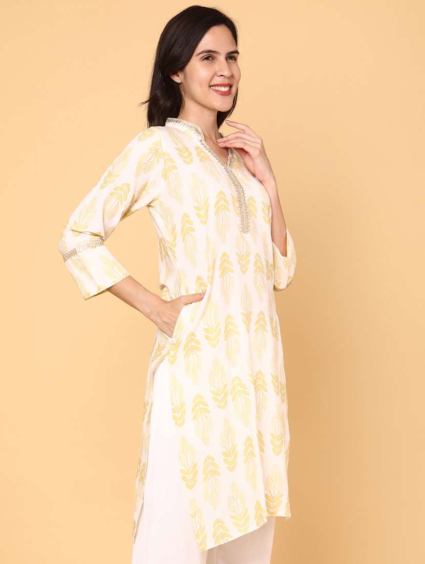 women printed three quarter sleeve straight kurta - 22246613 -  Standard Image - 2