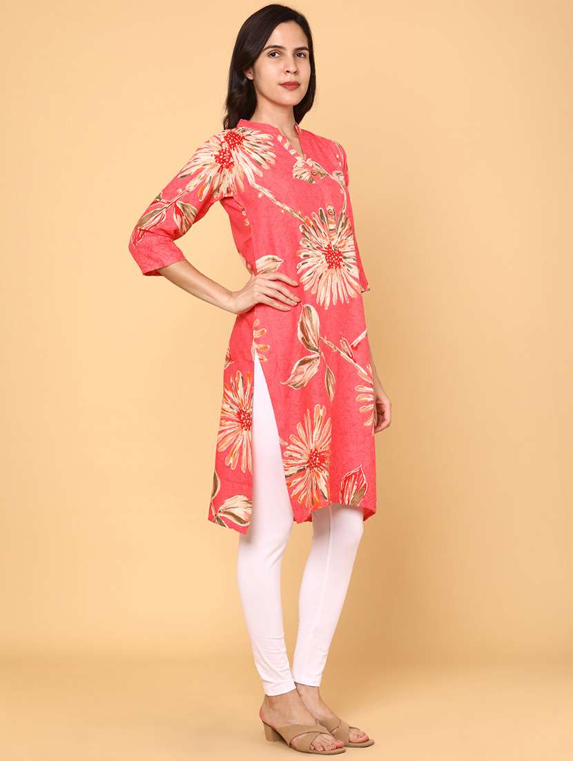 women floral printed three quarter sleeve straight kurta - 22246614 -  Standard Image - 2