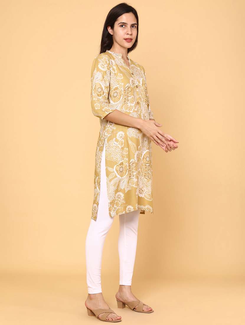 women floral printed three quarter sleeve straight kurta - 22246617 -  Standard Image - 2