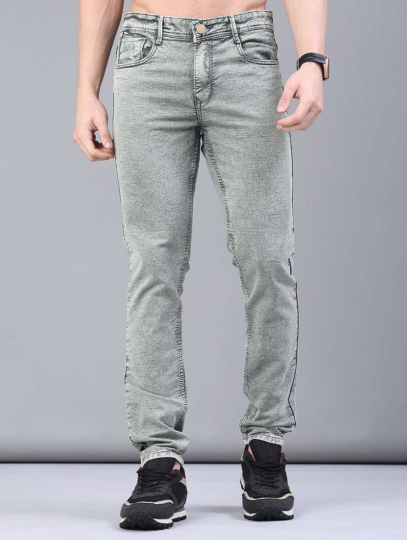 men plain mid rise full length jeans