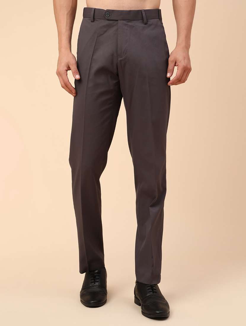 men solid mid rise slim fit formal trouser