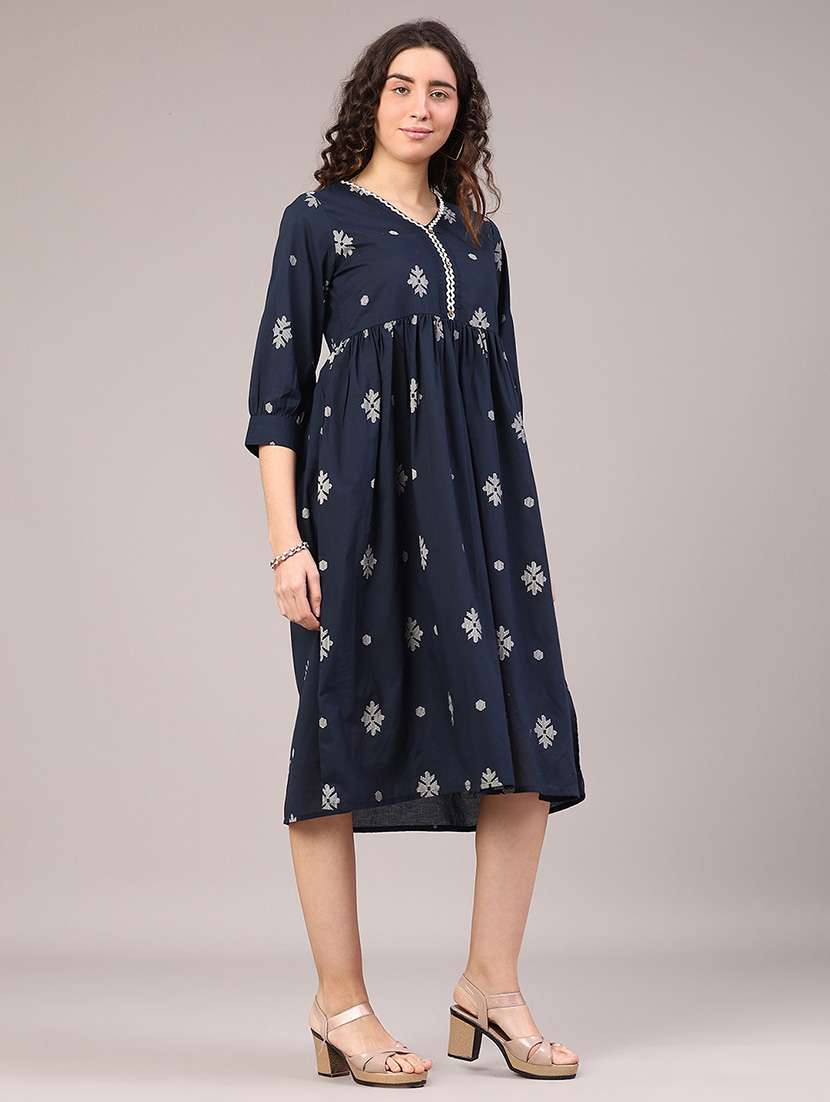 Women Printed Three Quarter Sleeve A-line Ethnic Dress - 22246657 -  Standard Image - 2