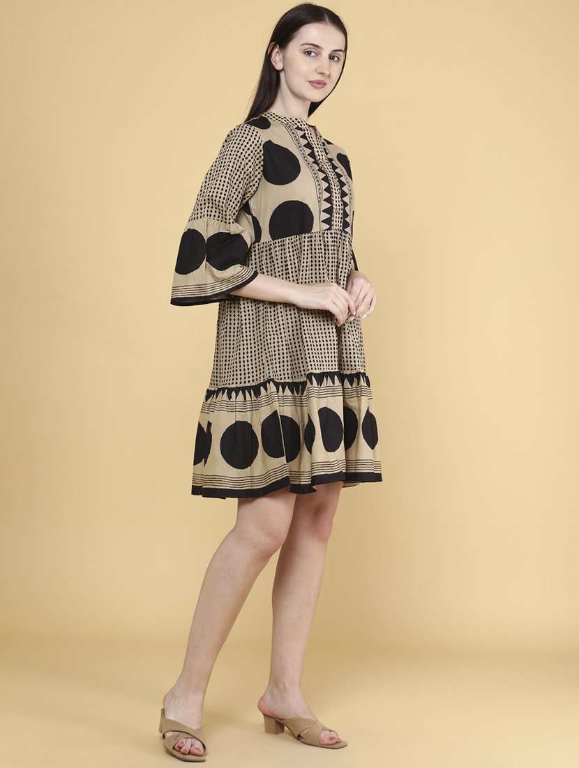 women printed mandarin neck tiered dress - 22246661 -  Standard Image - 2
