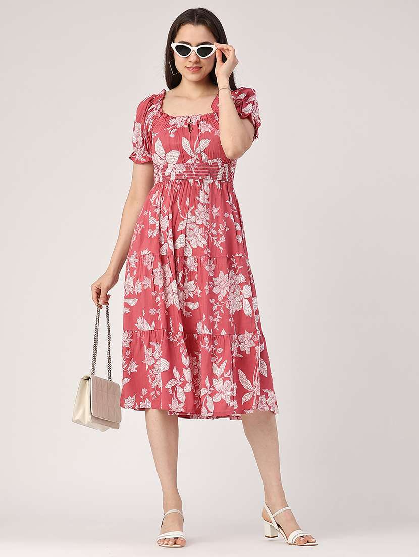 women pink rayon tiered dress dress