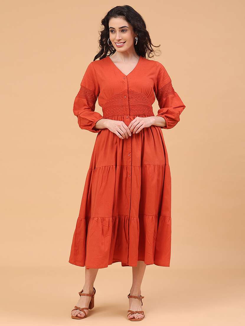 orange cotton tiered  dress - 22246665 -  Standard Image - 2
