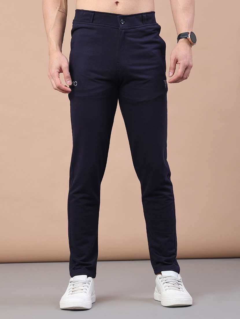 men solid mid rise full length track pant