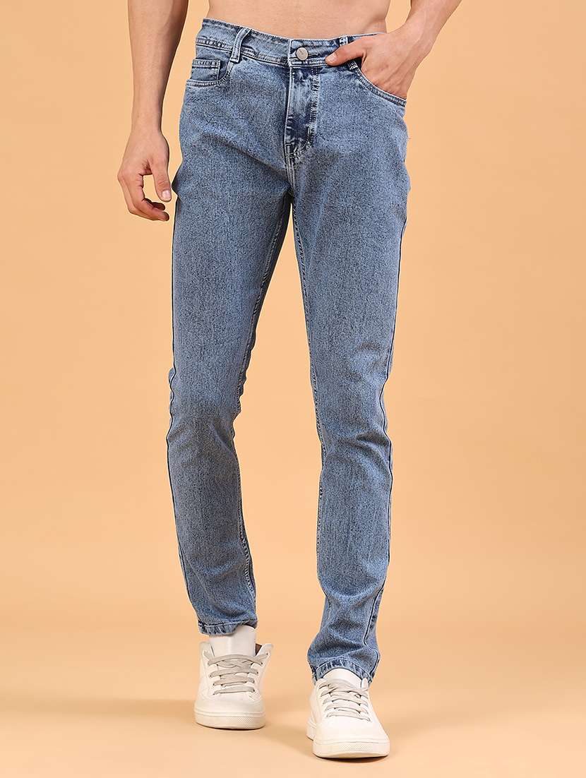 men plain mid rise full length slim fit jeans