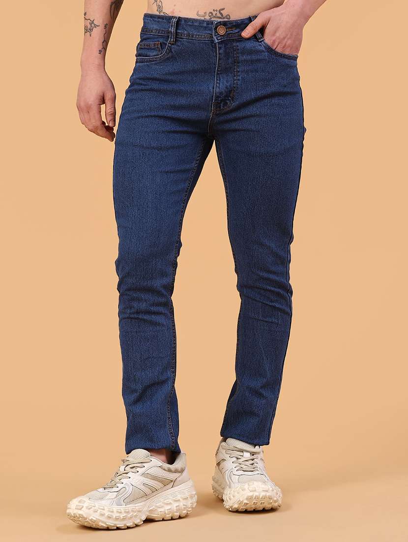 men plain mid rise full length slim fit jeans