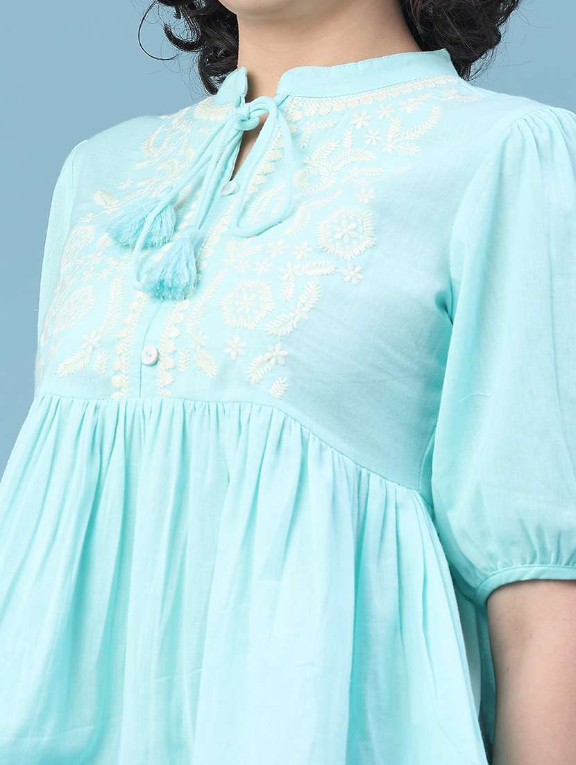 women solid with work tie-up neck top - 22246714 -  Standard Image - 2