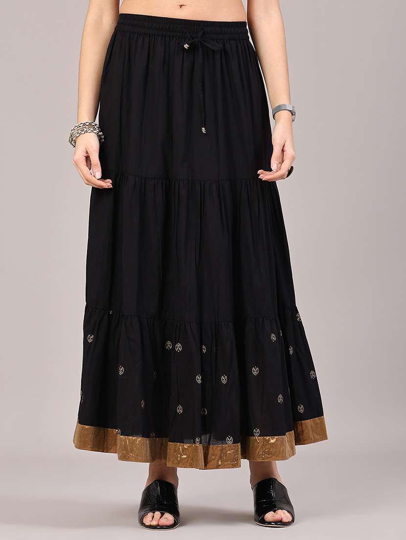 women printed high rise tiered skirt