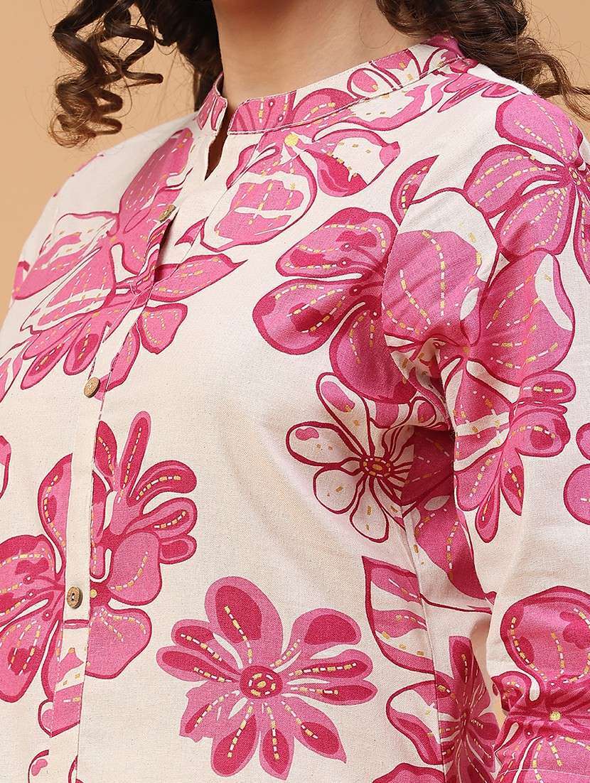 women floral three quarter sleeve a-line kurta  - 22246780 -  Standard Image - 2