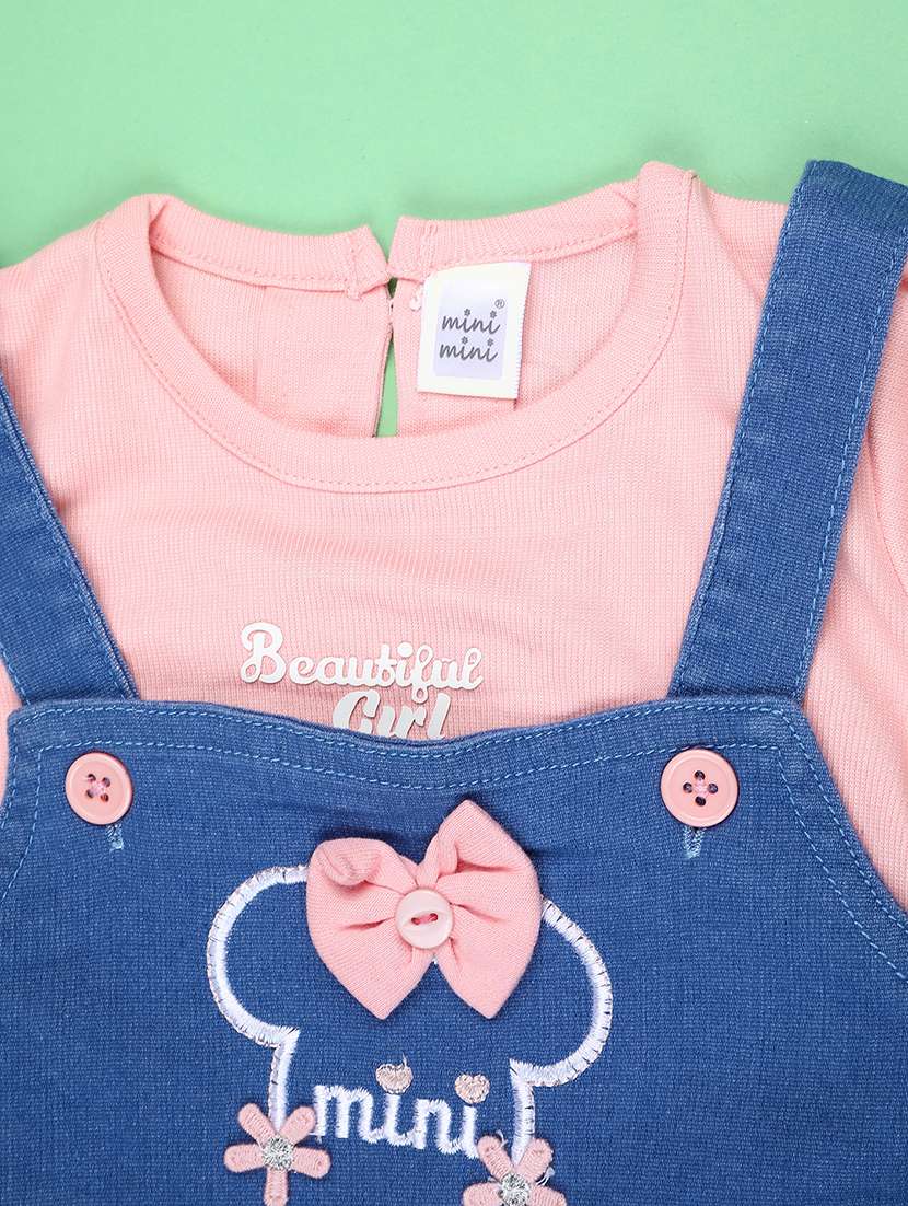 girls embroidered puff sleeve dungaree dress - 22246965 -  Standard Image - 2