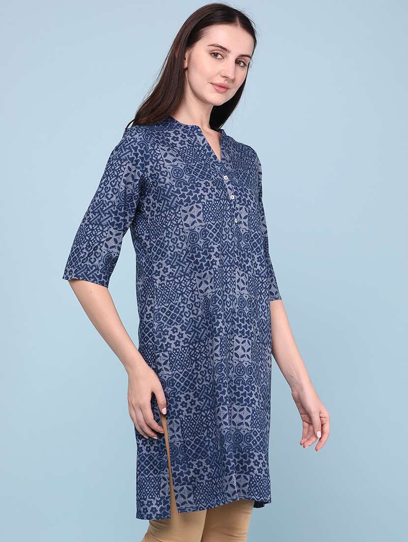 women printed three quarter sleeves straight kurti - 22246969 -  Standard Image - 2