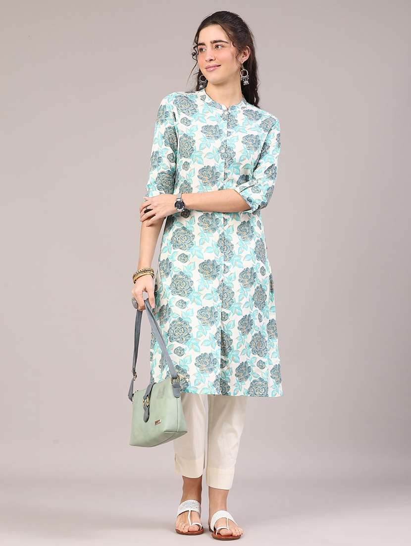 women floral three quarter sleeve a-line kurta