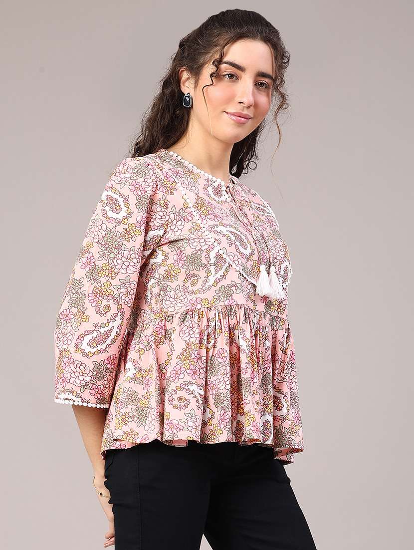 women floral three quarter sleeve flared top - 22247048 -  Standard Image - 2