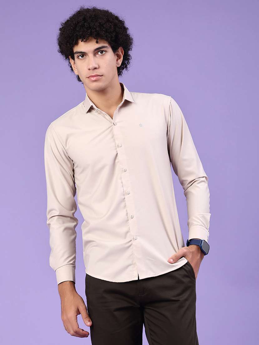 men solid long sleeve slim fit casual shirt