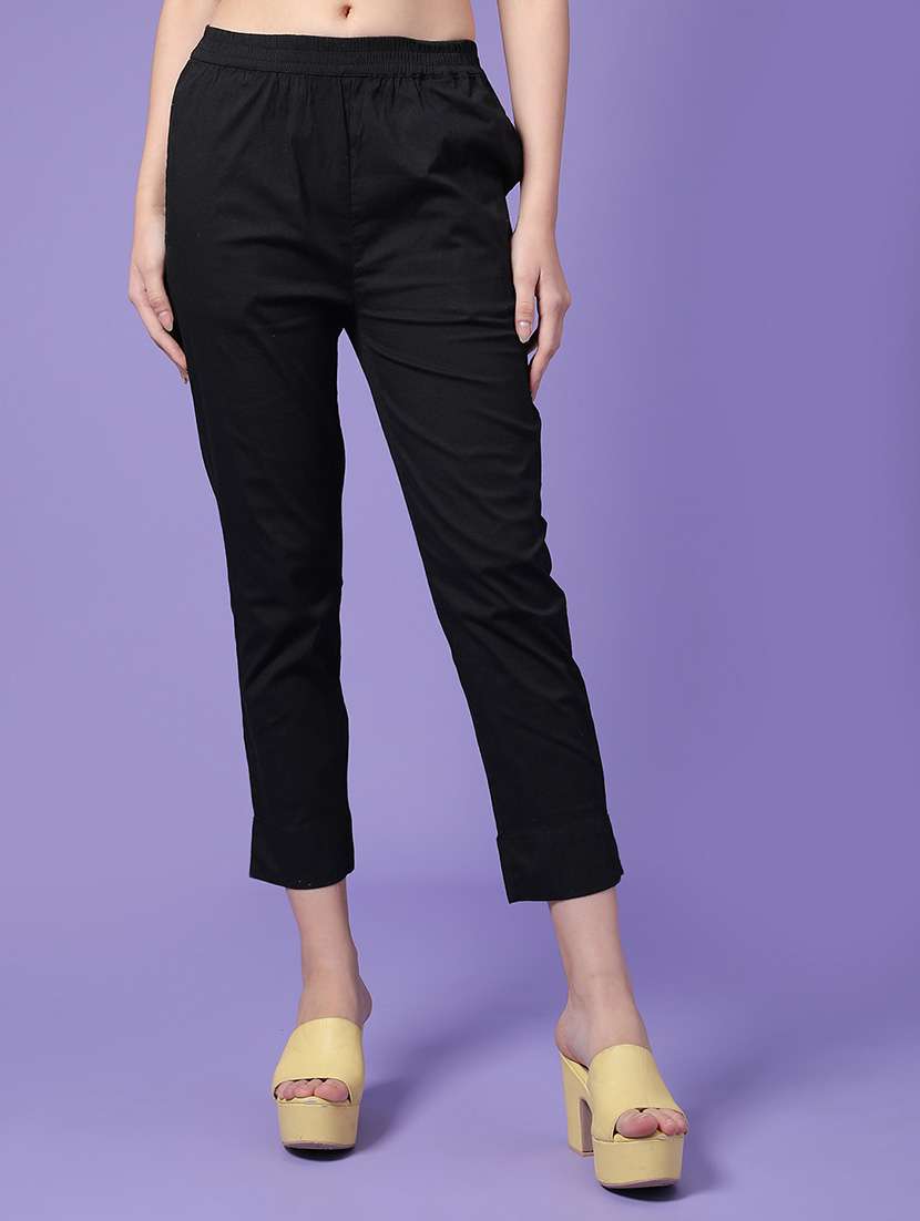 Women Solid Mid Rise Ankle Length Tapered Pant - 22247136 -  Standard Image - 2