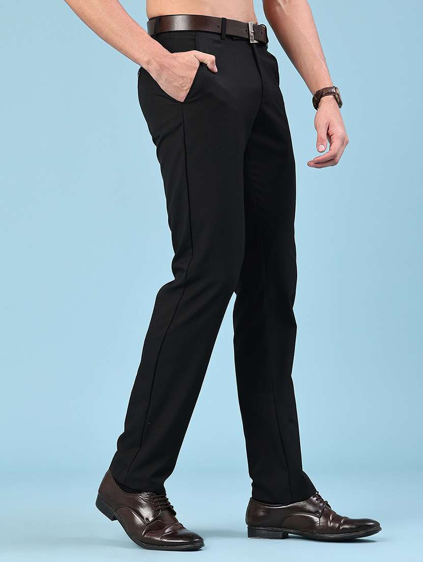black polyester flat front trousers formal - 22247404 -  Standard Image - 2