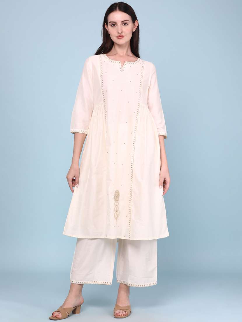 women embroidered three quarter sleeves kurta pant set - 22248097 -  Standard Image - 2