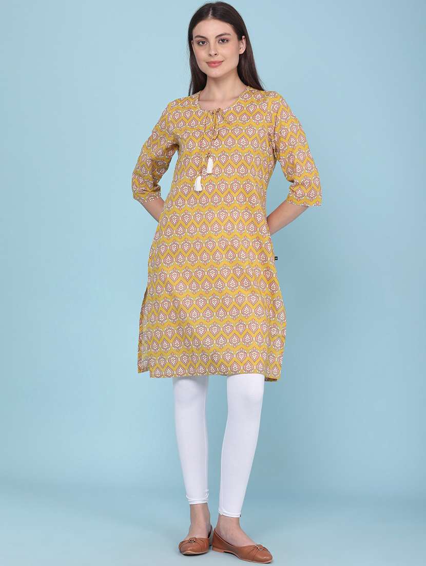 women printed three quarter sleeves straight kurta - 22248169 -  Standard Image - 2
