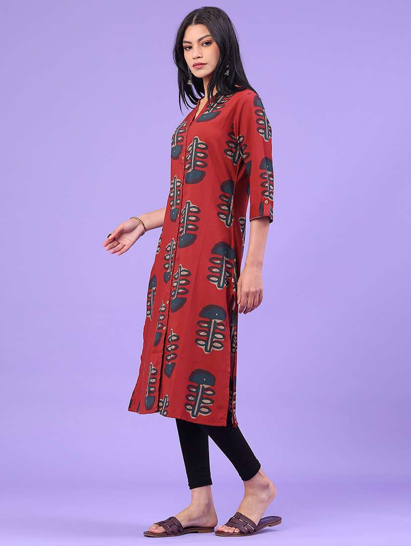 women printed three quarter sleeve straight kurta - 22248176 -  Standard Image - 2