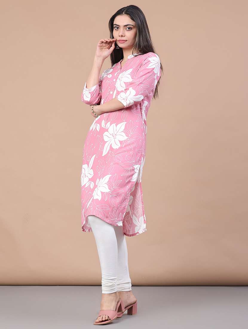 women floral printed three quarter sleeve straight kurta - 22248190 -  Standard Image - 2