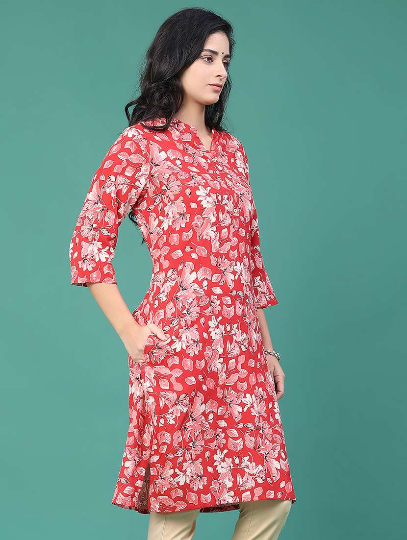 women floral three quarter sleeve kurta pant set - 22248193 -  Standard Image - 2