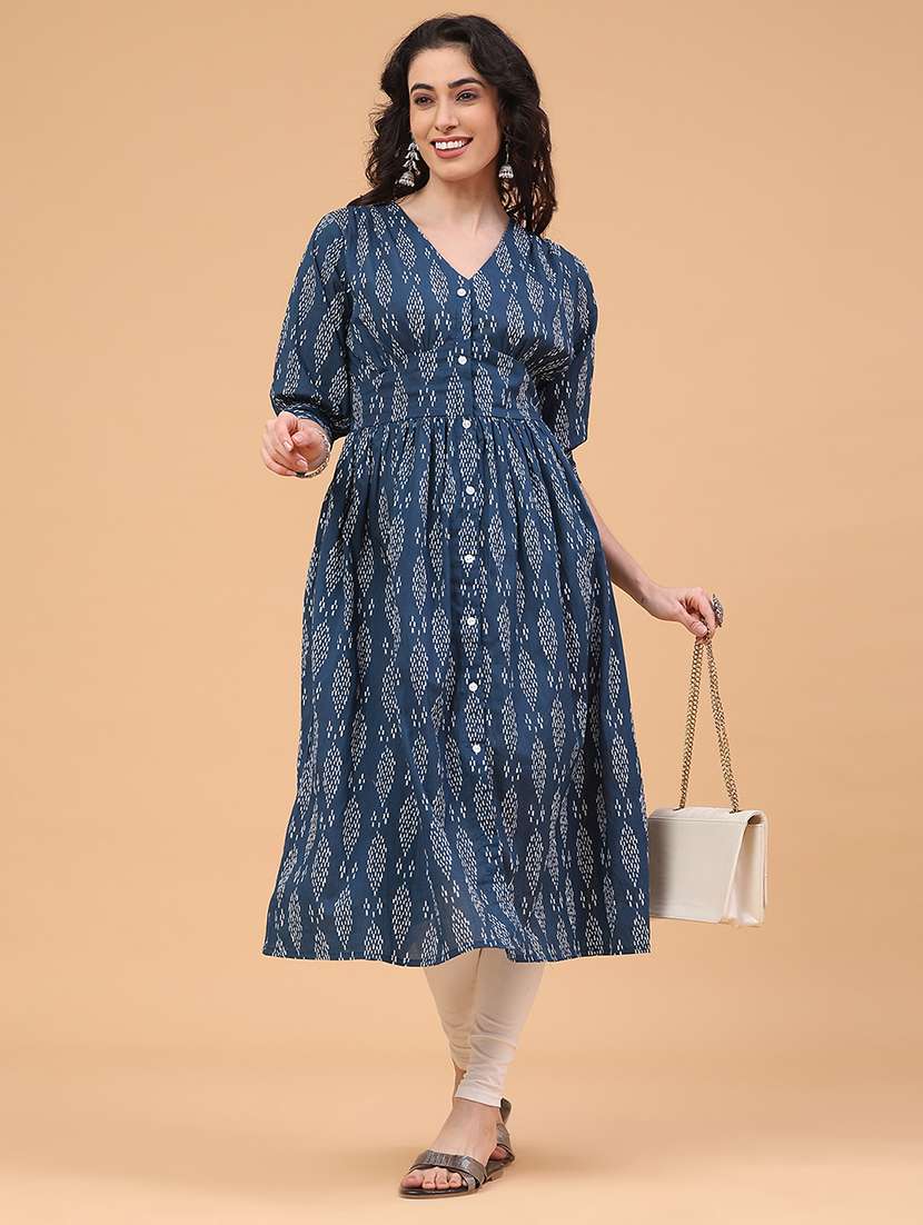 blue rayon fit & flare dress