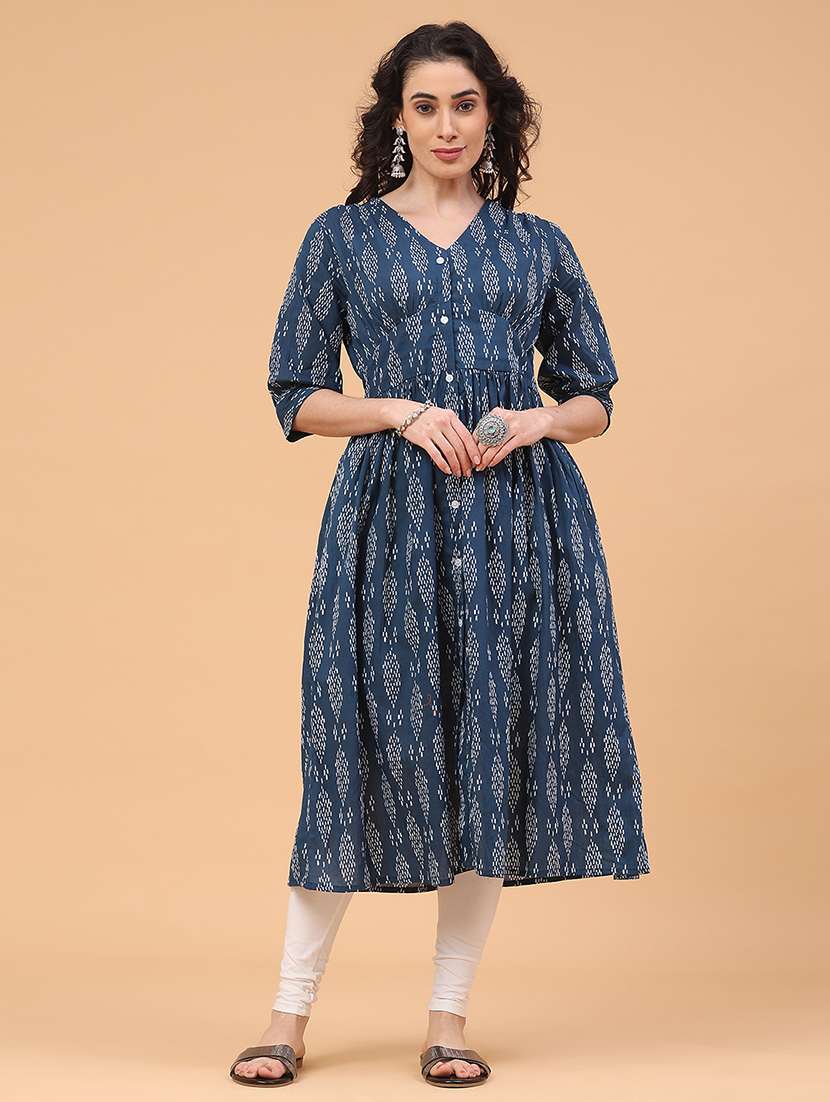 blue rayon fit & flare dress - 22248272 -  Standard Image - 2