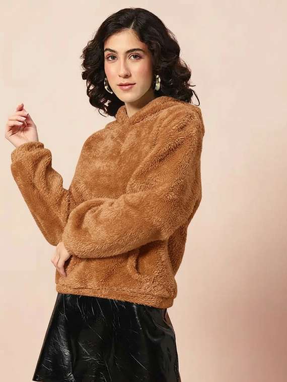 women solid long sleeve hooded sweatshirt - 22248294 -  Standard Image - 2