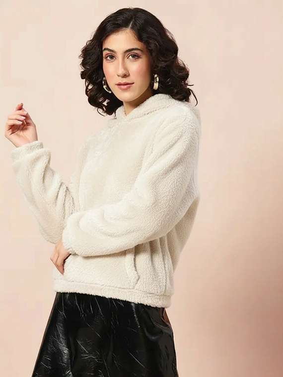 women solid long sleeve hooded sweatshirt - 22248298 -  Standard Image - 2