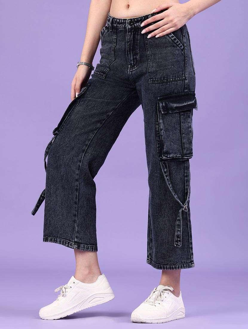 women solid mid rise denim cargo  - 22248380 -  Standard Image - 2