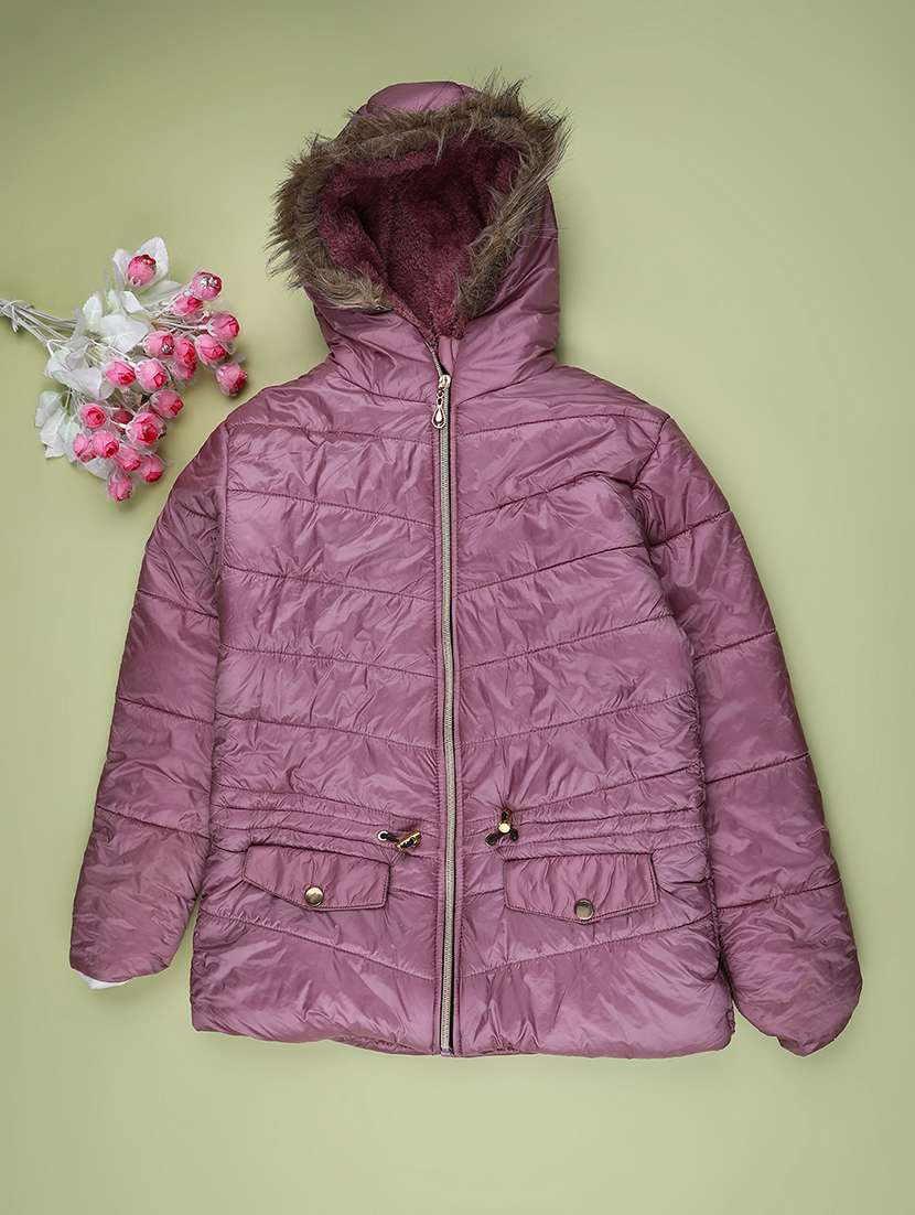 girls solid long sleeve quilted jacket
