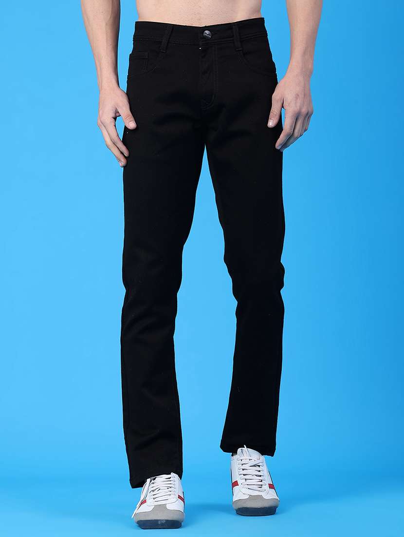 men plain mid rise full length jeans