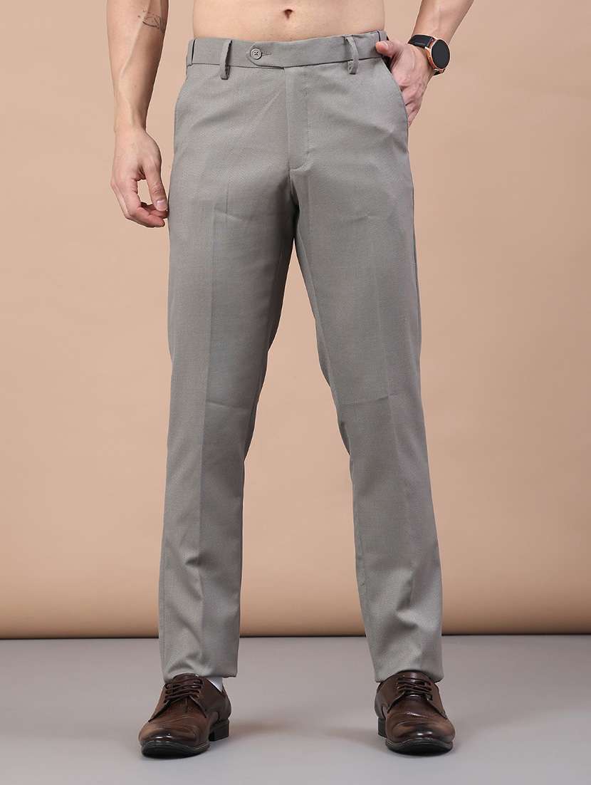 men solid mid rise flat front formal trouser
