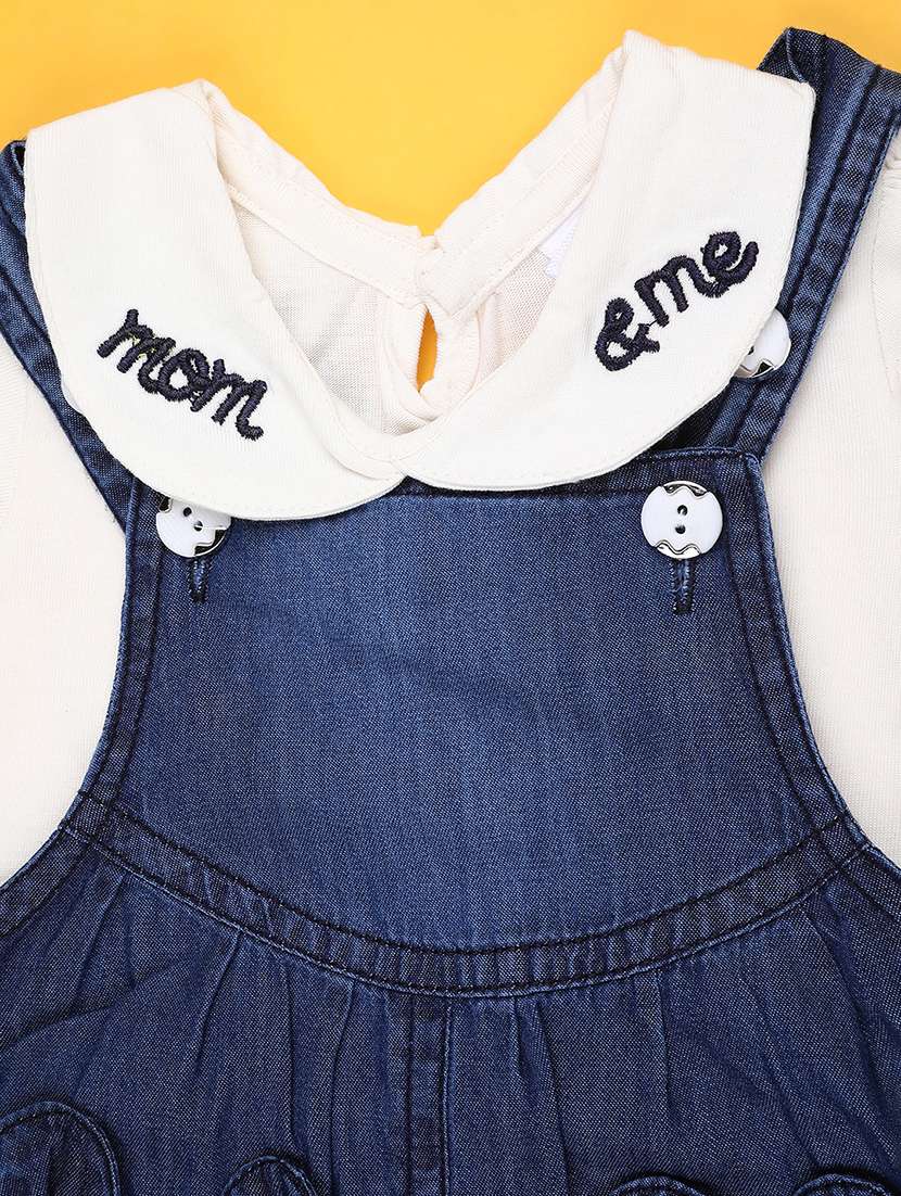 Girls Solid With Work Puff Sleeves Dungaree Dress With Bloomer - 22248619 -  Standard Image - 2