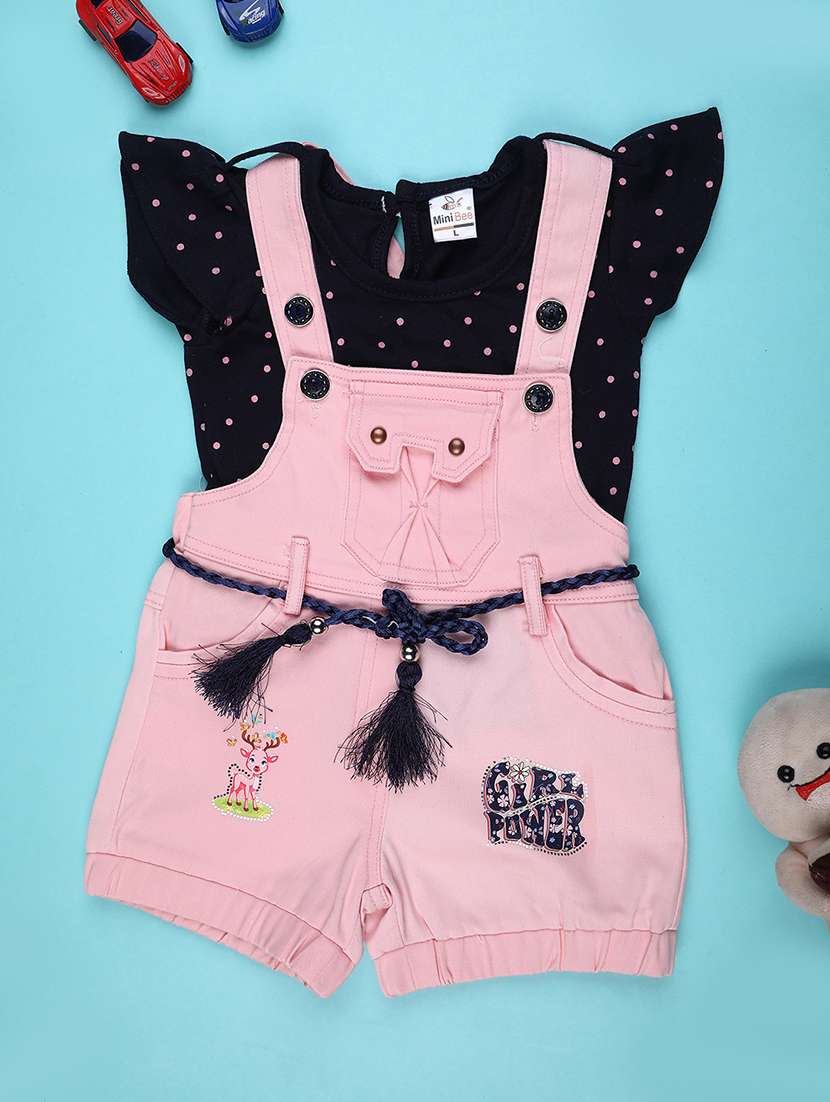girls printed t-shirt and dungaree set